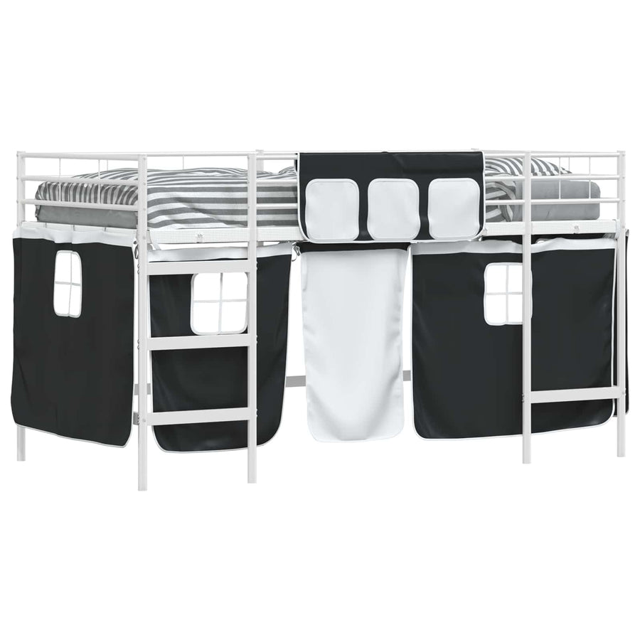 Loftbedframe Voor Kinderen Met Gordijnen 80 x 201 cm Wit en zwart