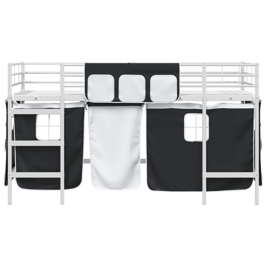 Loftbedframe Voor Kinderen Met Gordijnen 80 x 201 cm Wit en zwart