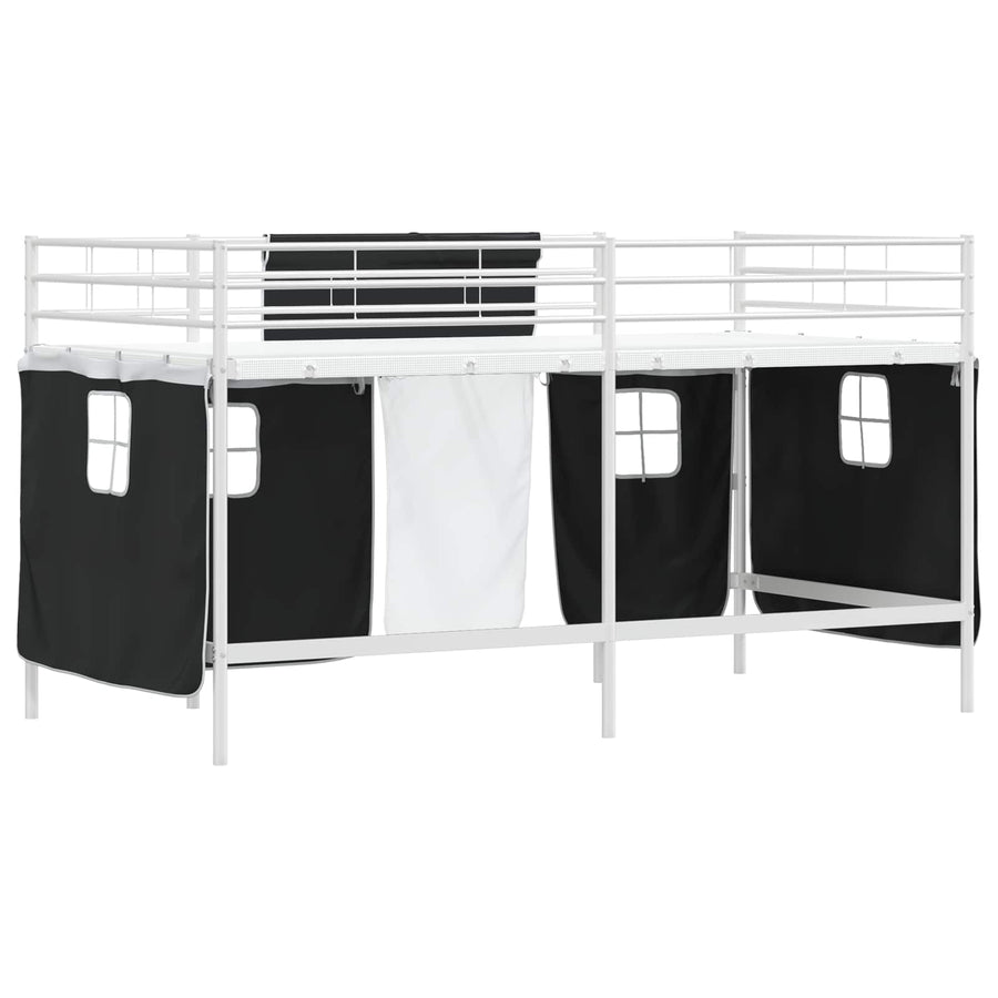 Loftbedframe Voor Kinderen Met Gordijnen 90 x 201 cm Wit en zwart