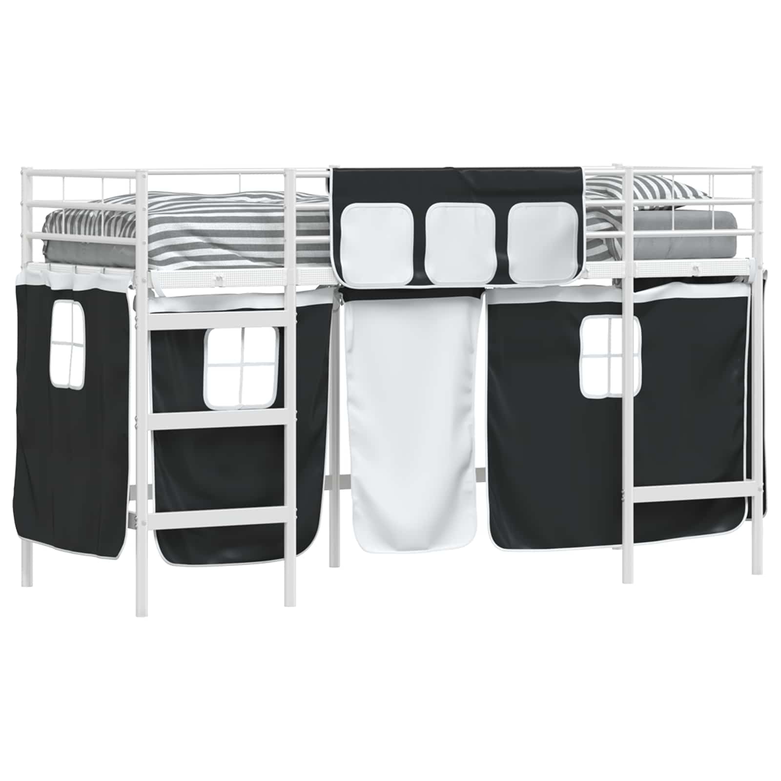 Loftbedframe Voor Kinderen Met Gordijnen 100 x 190 cm Wit en zwart