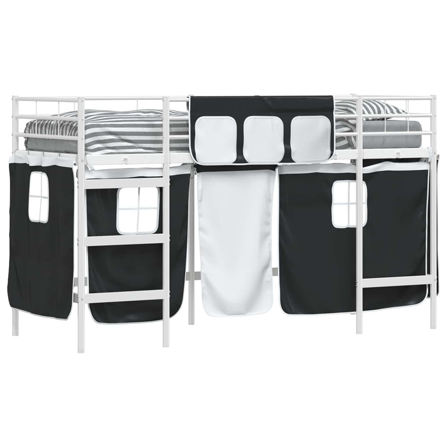 Loftbedframe Voor Kinderen Met Gordijnen 100 x 190 cm Wit en zwart