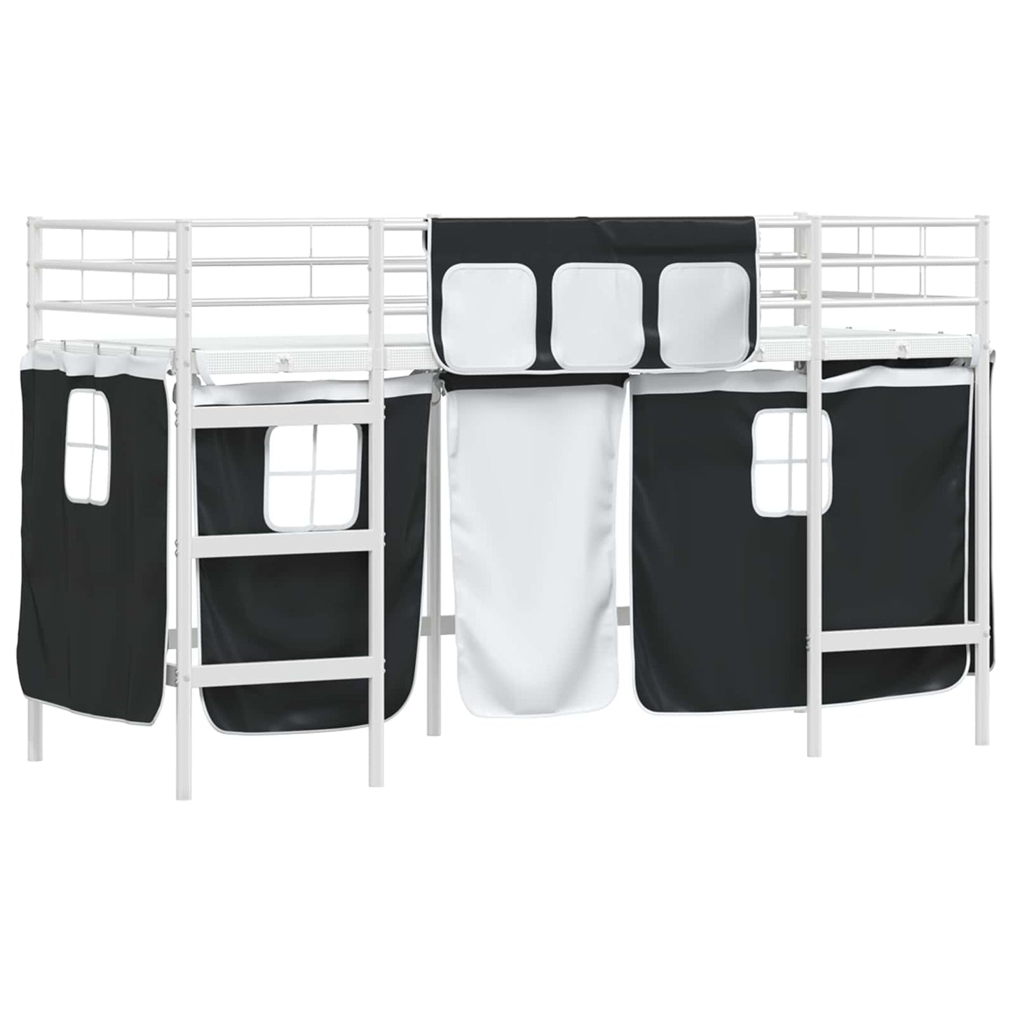 Loftbedframe Voor Kinderen Met Gordijnen 100 x 190 cm Wit en zwart