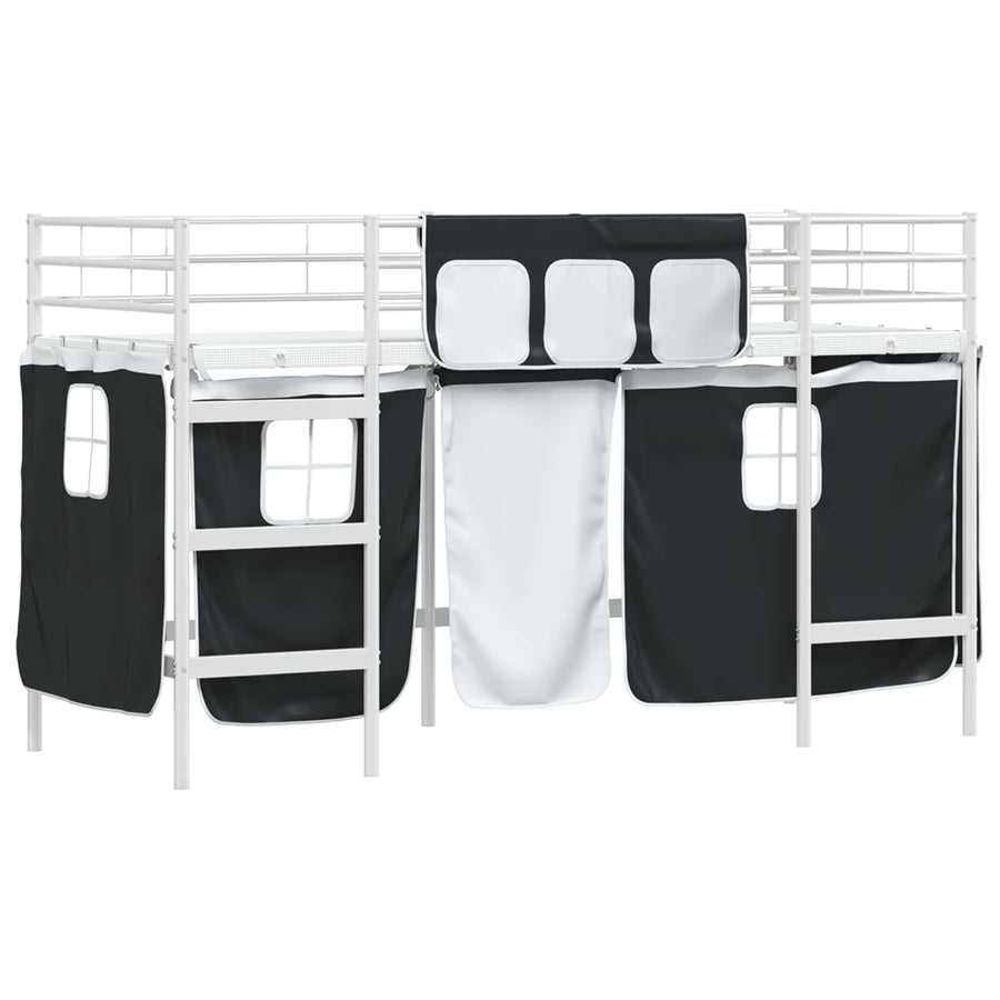 Loftbedframe Voor Kinderen Met Gordijnen 100 x 190 cm Wit en zwart