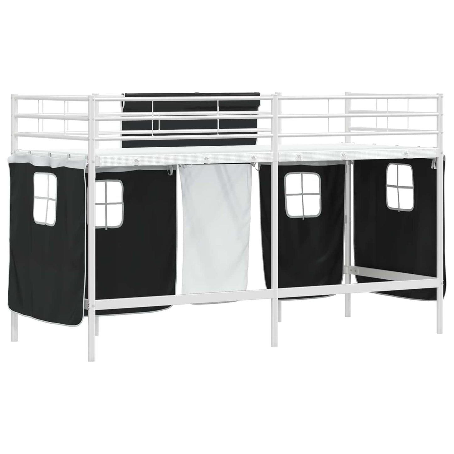 Loftbedframe Voor Kinderen Met Gordijnen 100 x 190 cm Wit en zwart