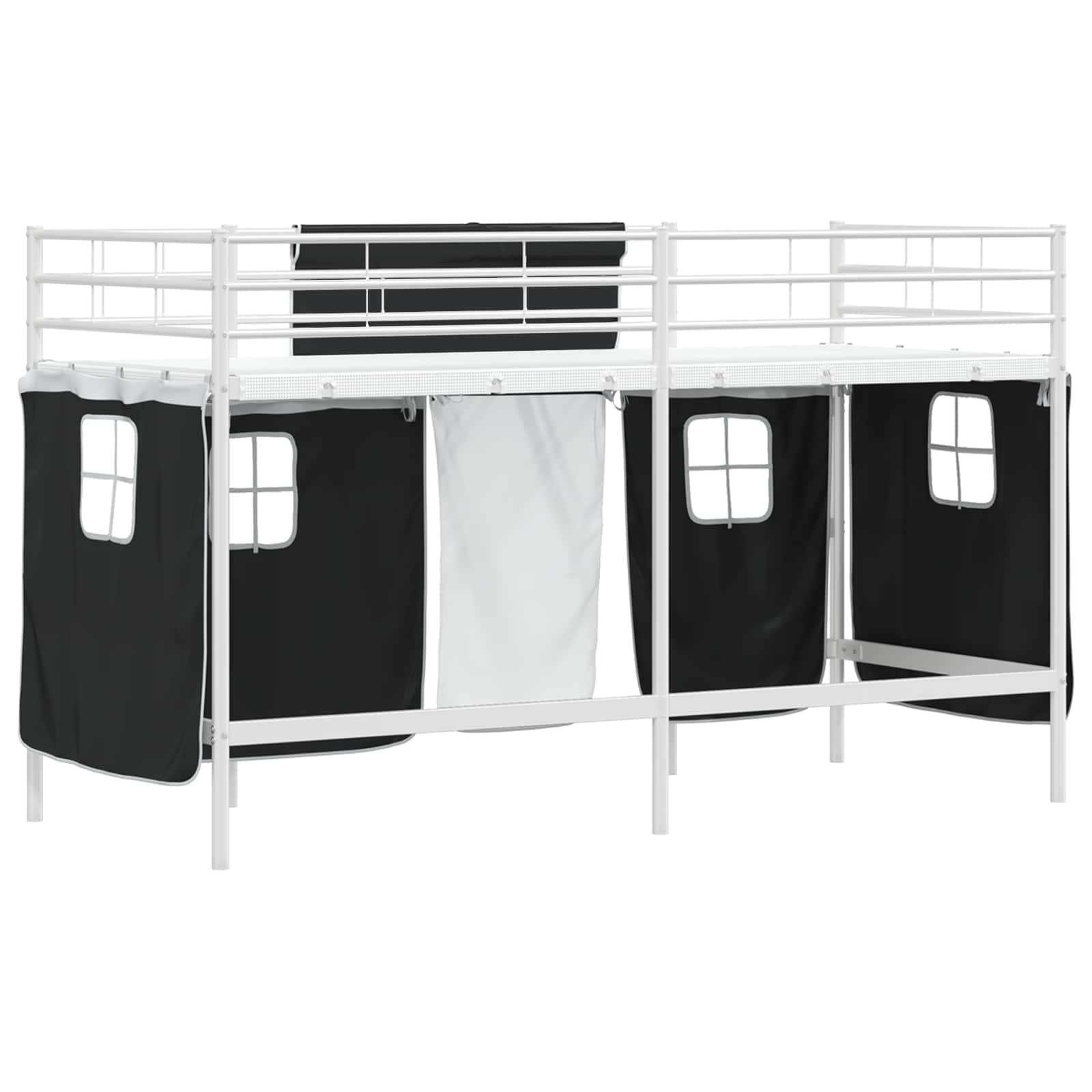 Loftbedframe Voor Kinderen Met Gordijnen 100 x 190 cm Wit en zwart