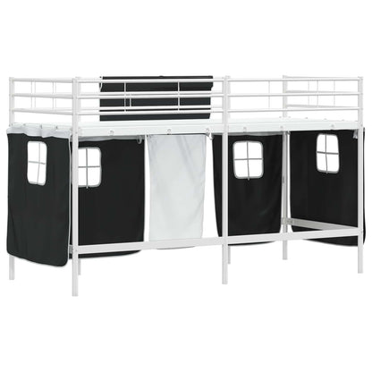 Loftbedframe Voor Kinderen Met Gordijnen 100 x 190 cm Wit en zwart