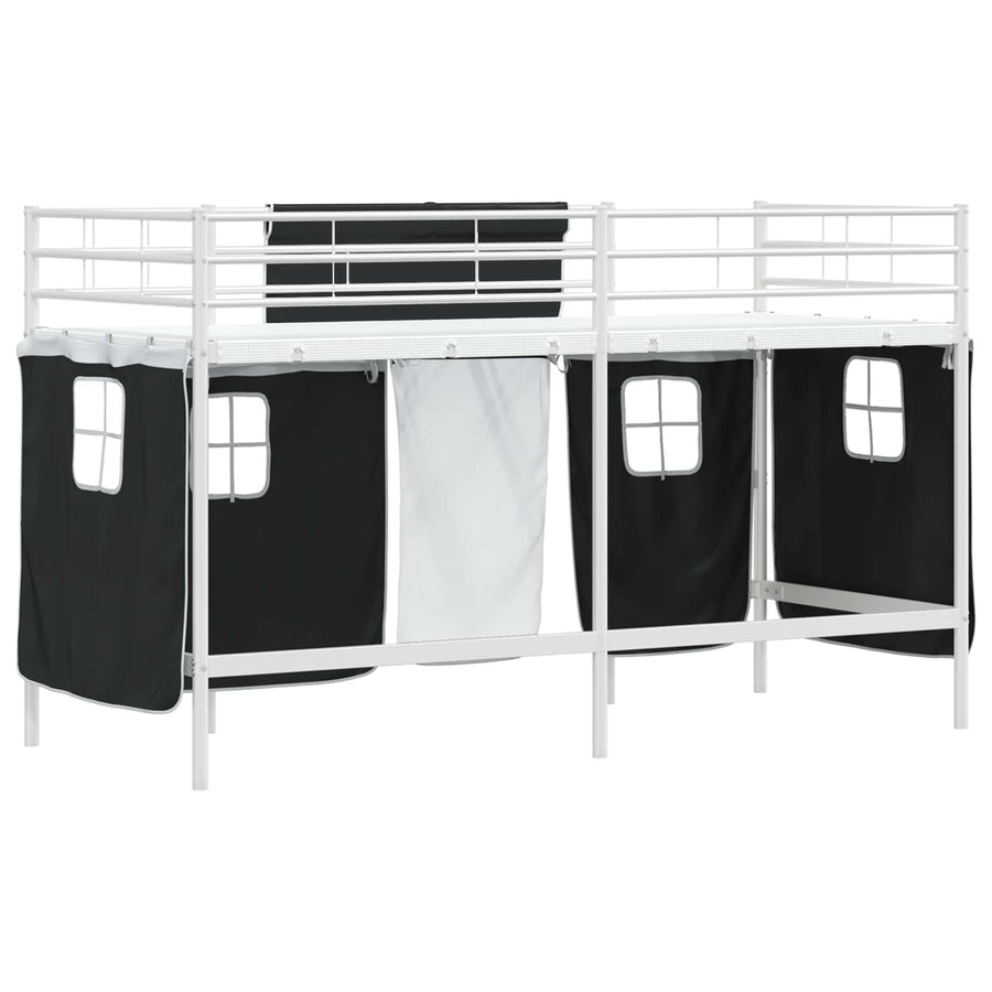 Loftbedframe Voor Kinderen Met Gordijnen 100 x 190 cm Wit en zwart