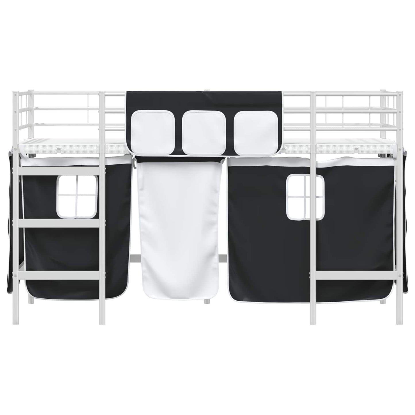 Loftbedframe Voor Kinderen Met Gordijnen 100 x 190 cm Wit en zwart