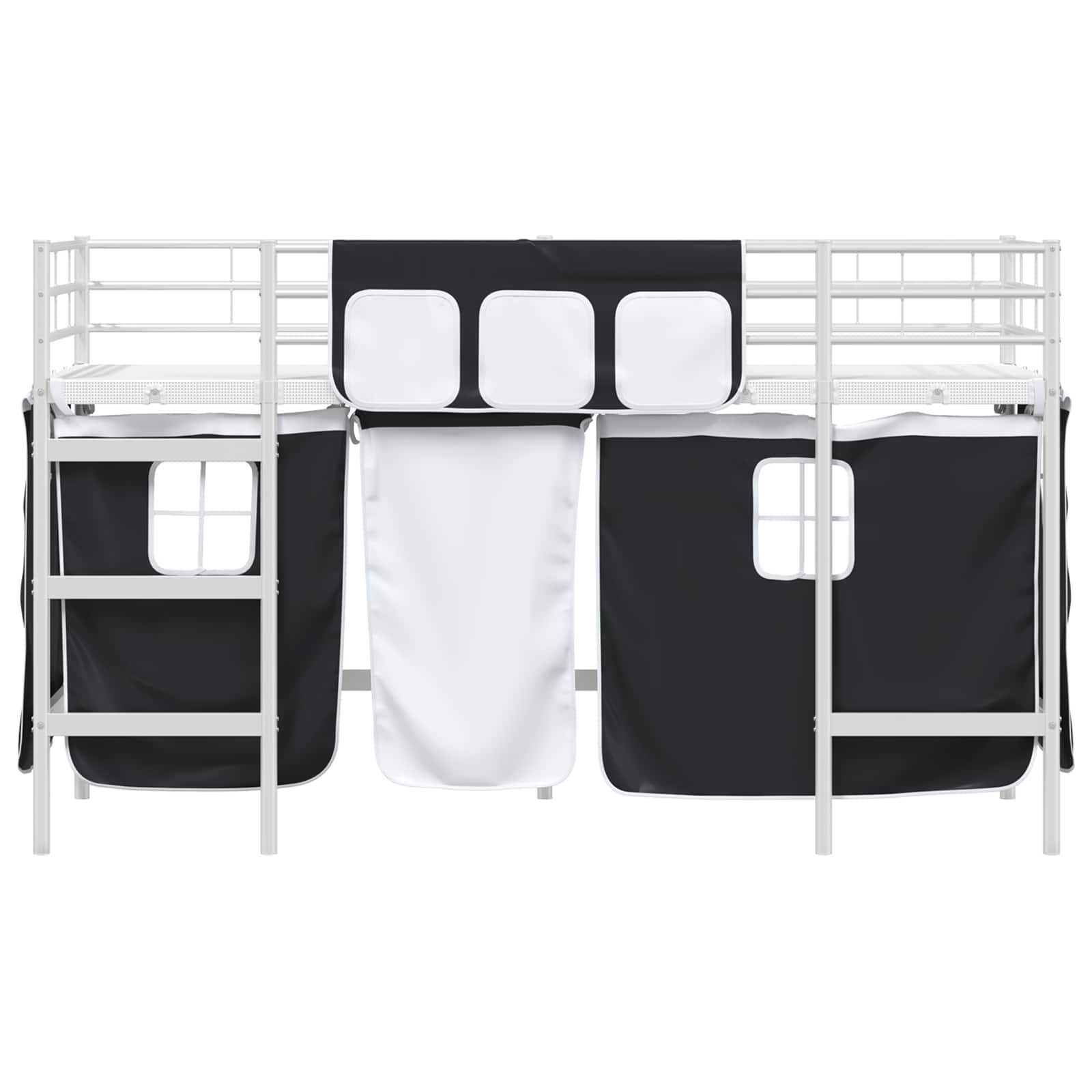 Loftbedframe Voor Kinderen Met Gordijnen 100 x 190 cm Wit en zwart