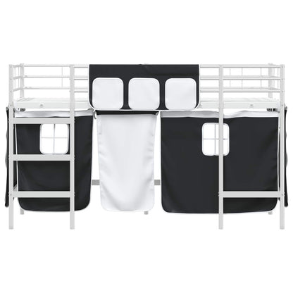 Loftbedframe Voor Kinderen Met Gordijnen 100 x 190 cm Wit en zwart