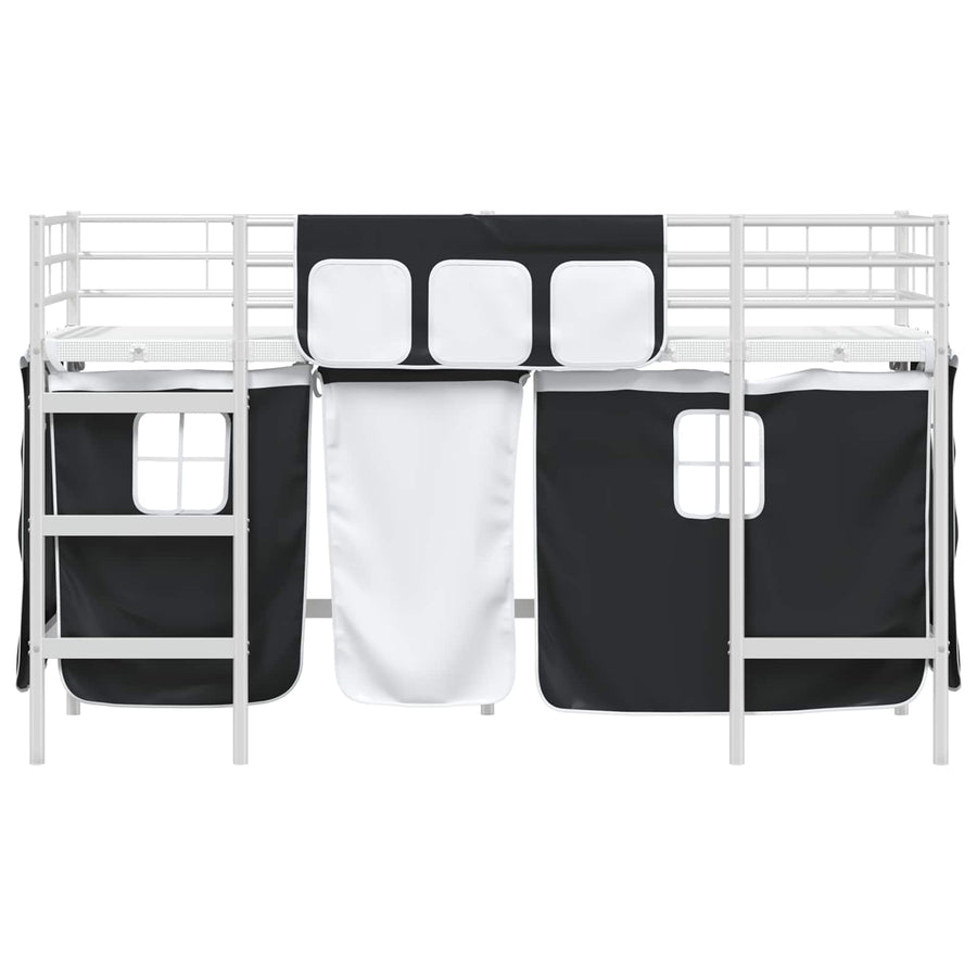 Loftbedframe Voor Kinderen Met Gordijnen 100 x 190 cm Wit en zwart
