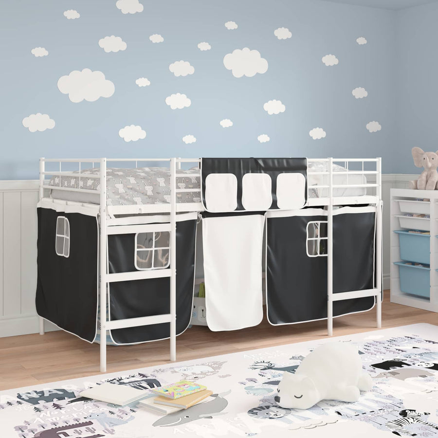 Loftbedframe Voor Kinderen Met Gordijnen 100 x 201 cm Wit en zwart