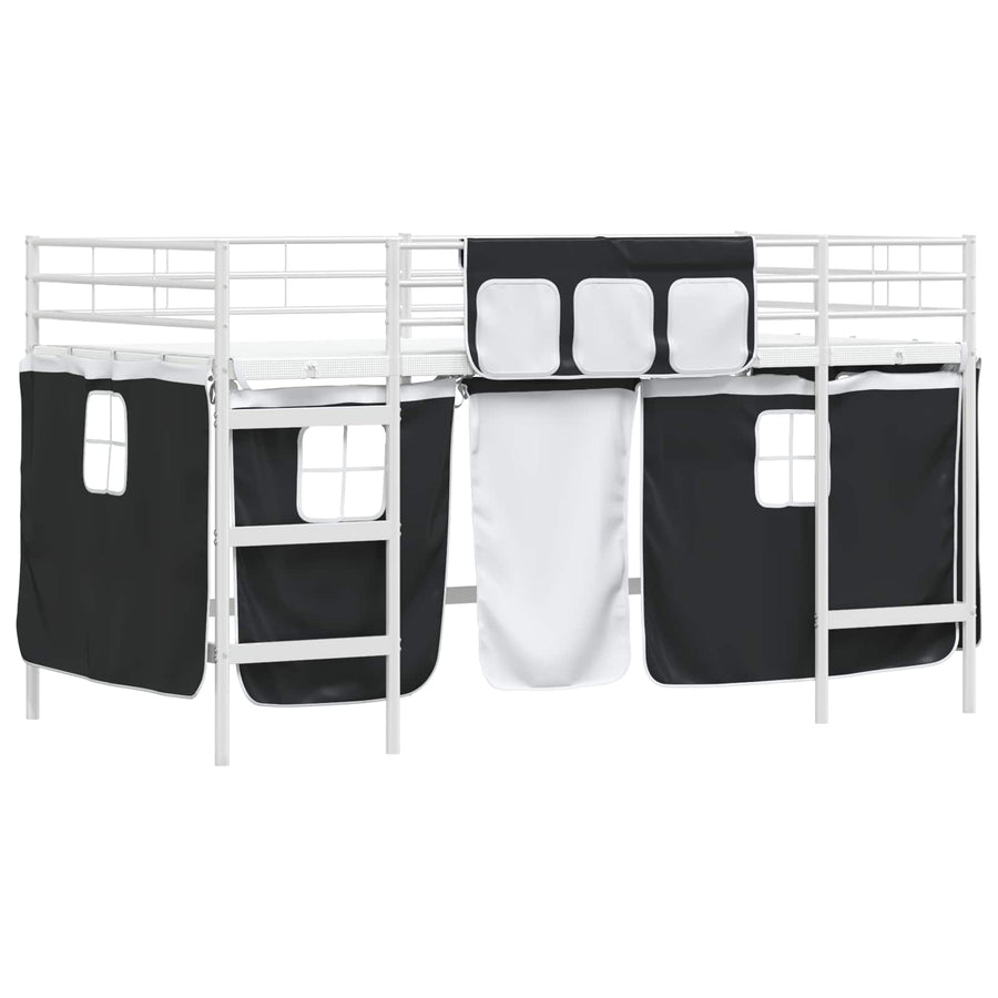 Loftbedframe Voor Kinderen Met Gordijnen 100 x 201 cm Wit en zwart