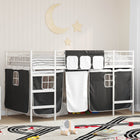 Children's Loft Bed Frame with Curtains White and Black