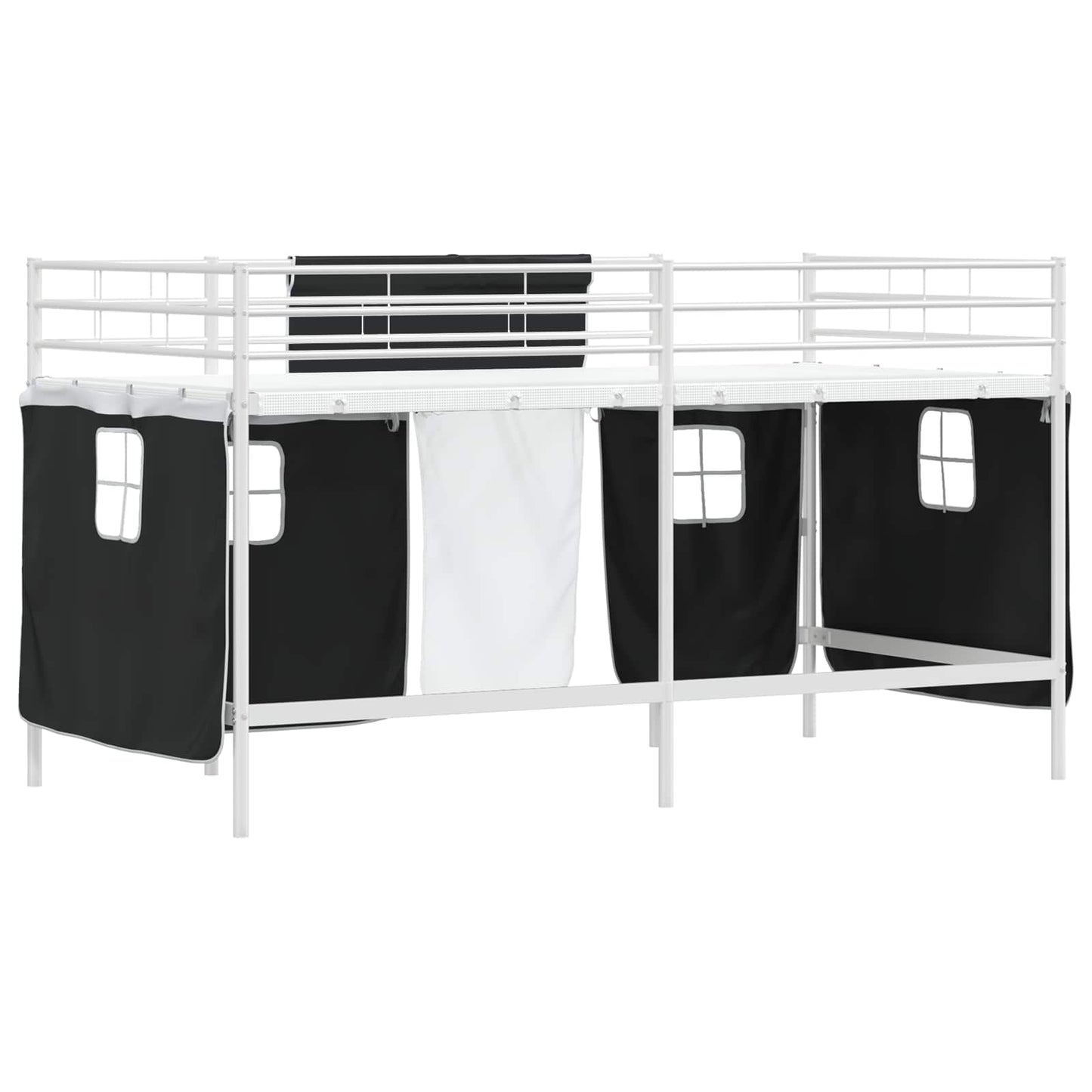 Loftbedframe Voor Kinderen Met Gordijnen 107 x 201 cm Wit en zwart