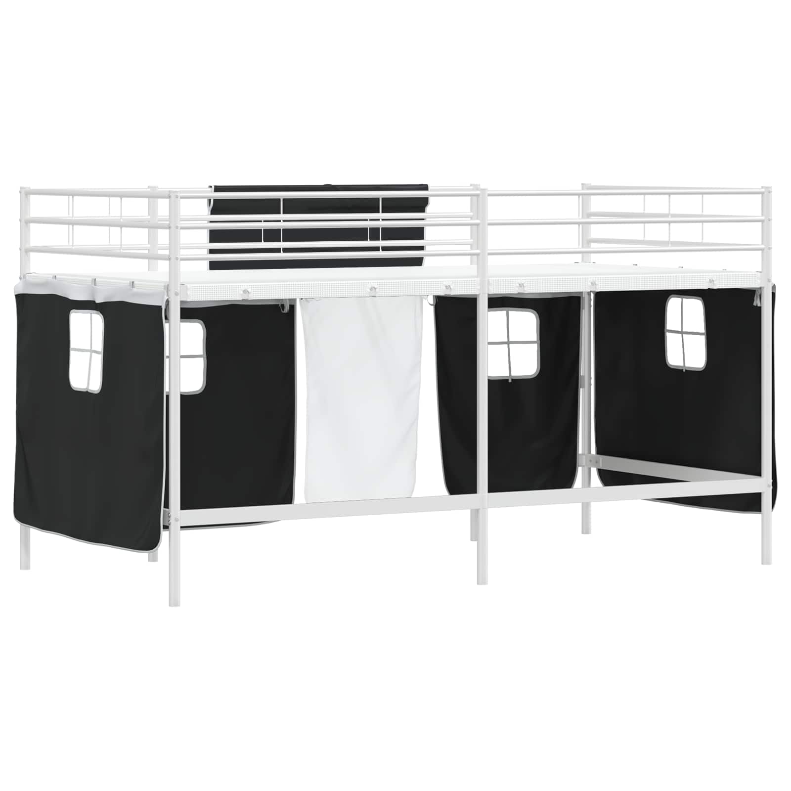 Loftbedframe Voor Kinderen Met Gordijnen 107 x 201 cm Wit en zwart