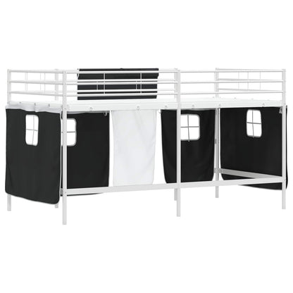 Loftbedframe Voor Kinderen Met Gordijnen 107 x 201 cm Wit en zwart