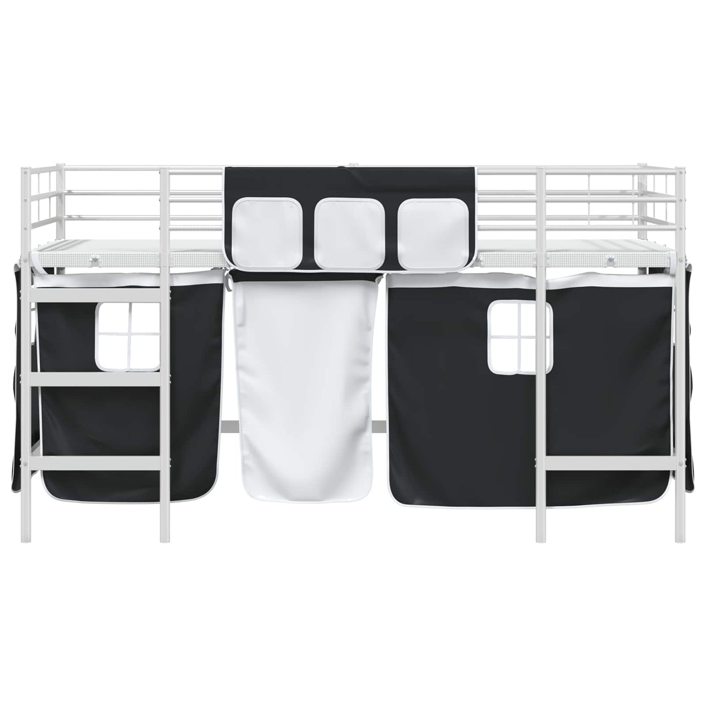 Loftbedframe Voor Kinderen Met Gordijnen 107 x 201 cm Wit en zwart