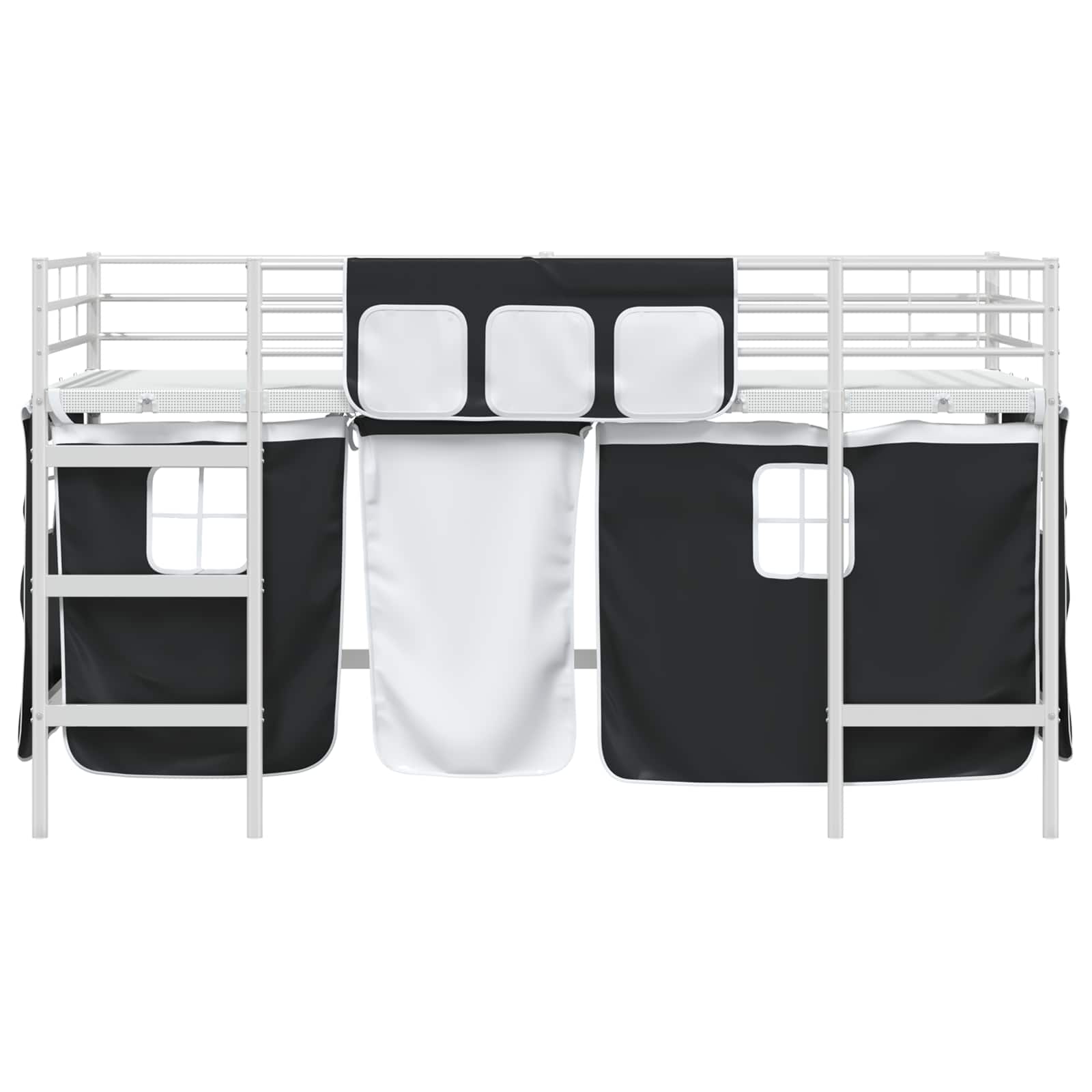Loftbedframe Voor Kinderen Met Gordijnen 107 x 201 cm Wit en zwart