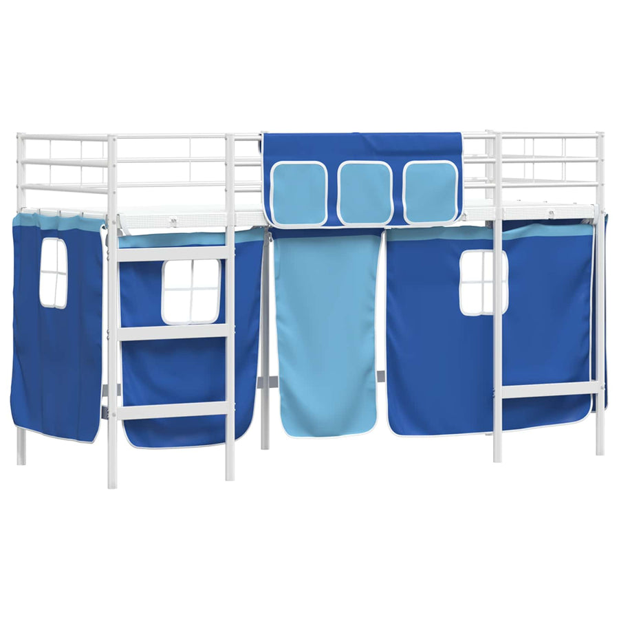 Loftbedframe Voor Kinderen Met Gordijnen 75 x 190 cm Wit en blauw