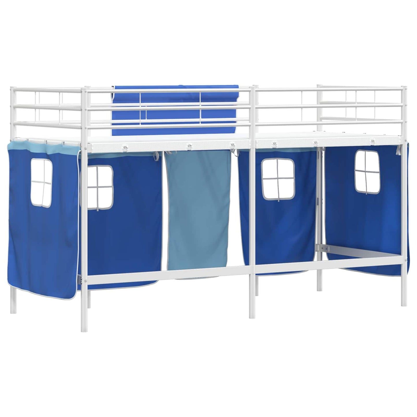 Loftbedframe Voor Kinderen Met Gordijnen 75 x 190 cm Wit en blauw