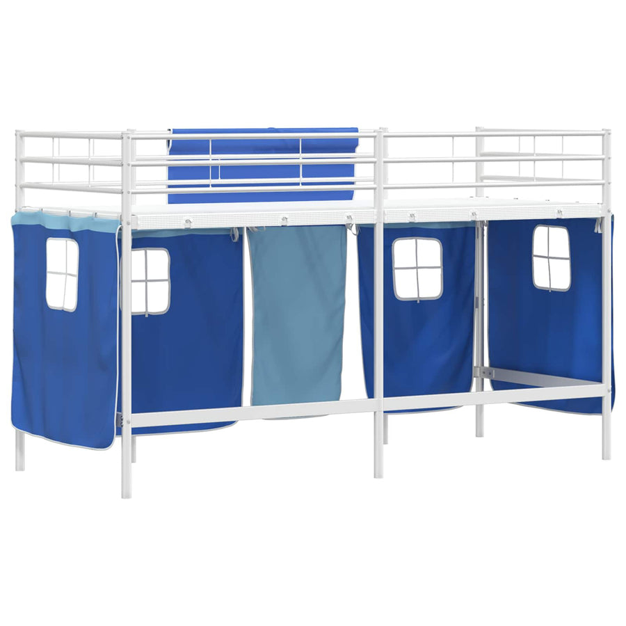 Loftbedframe Voor Kinderen Met Gordijnen 75 x 190 cm Wit en blauw