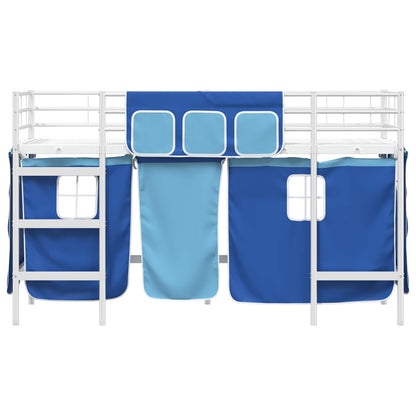 Loftbedframe Voor Kinderen Met Gordijnen 75 x 190 cm Wit en blauw