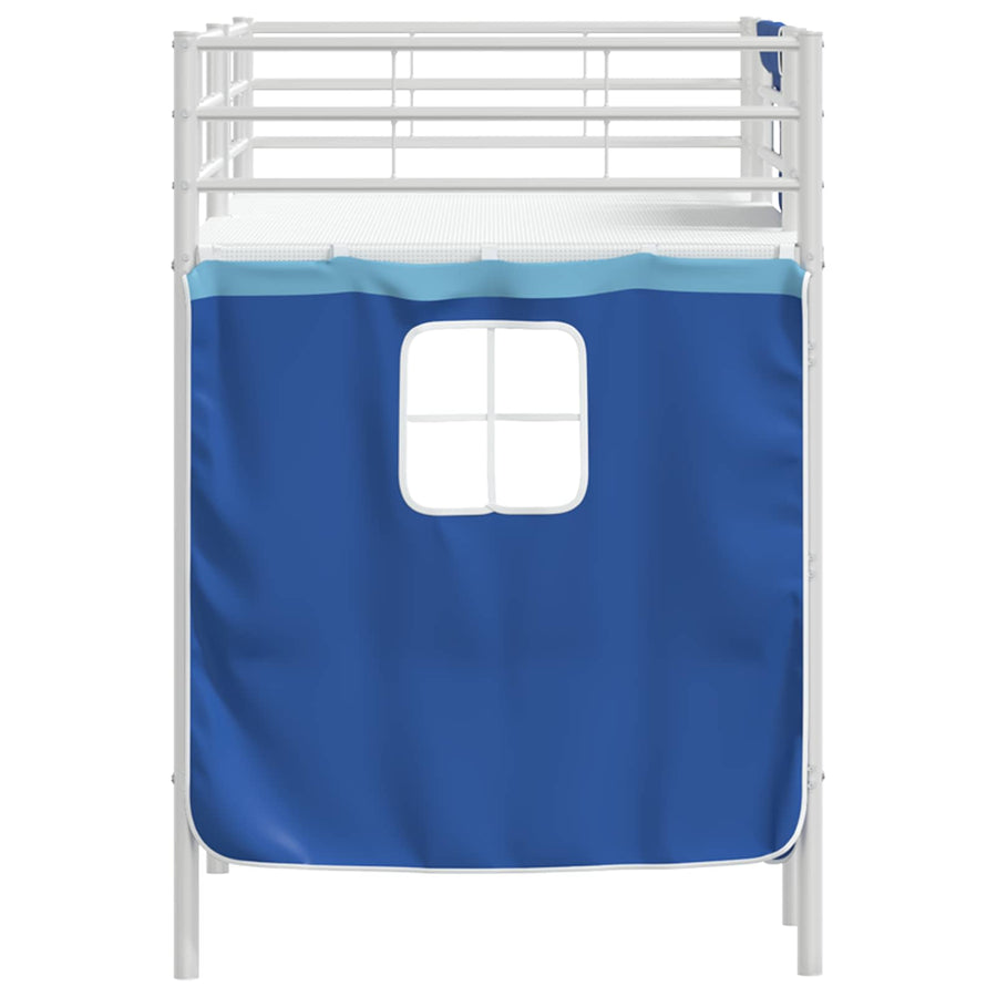 Loftbedframe Voor Kinderen Met Gordijnen 75 x 190 cm Wit en blauw