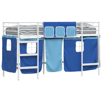 Loftbedframe Voor Kinderen Met Gordijnen 90 x 190 cm Wit en blauw