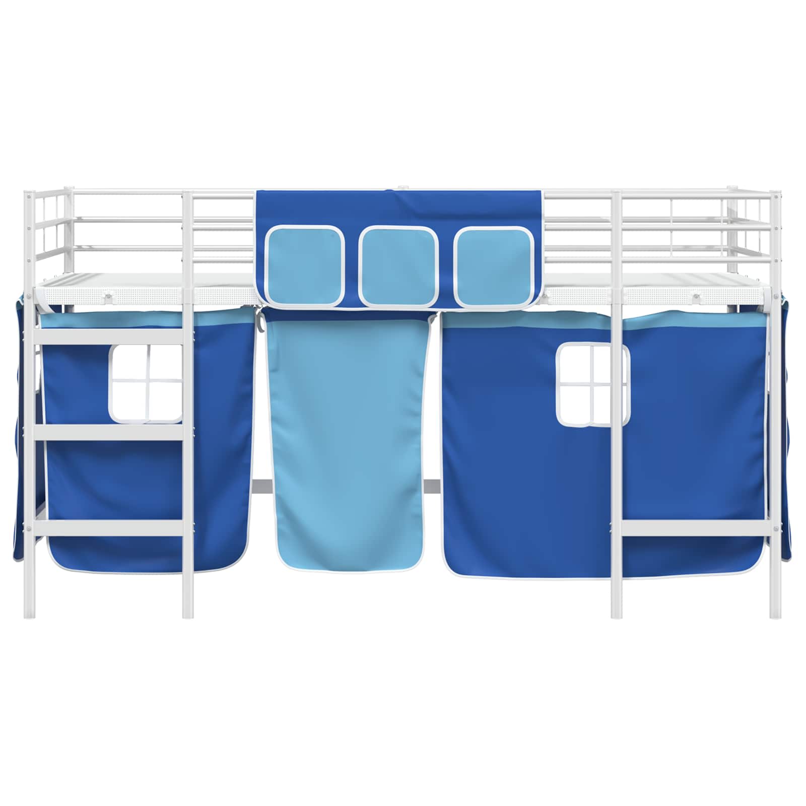 Loftbedframe Voor Kinderen Met Gordijnen 90 x 201 cm Wit en blauw