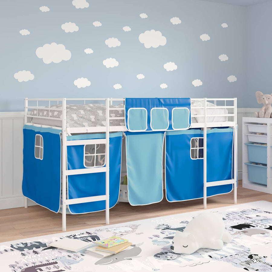Loftbedframe Voor Kinderen Met Gordijnen 107 x 201 cm Wit en blauw
