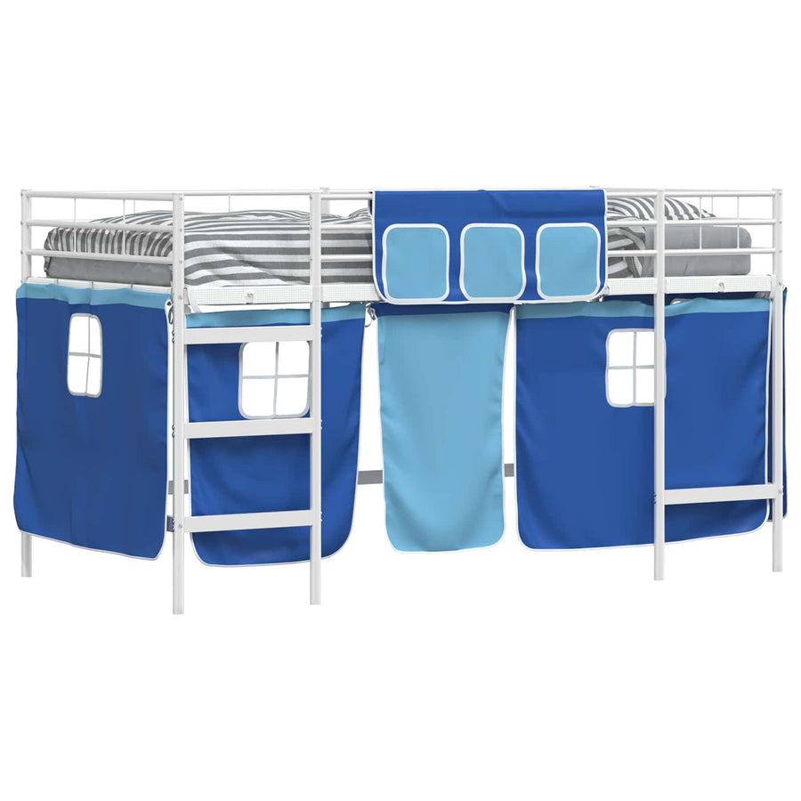 Loftbedframe Voor Kinderen Met Gordijnen 107 x 201 cm Wit en blauw
