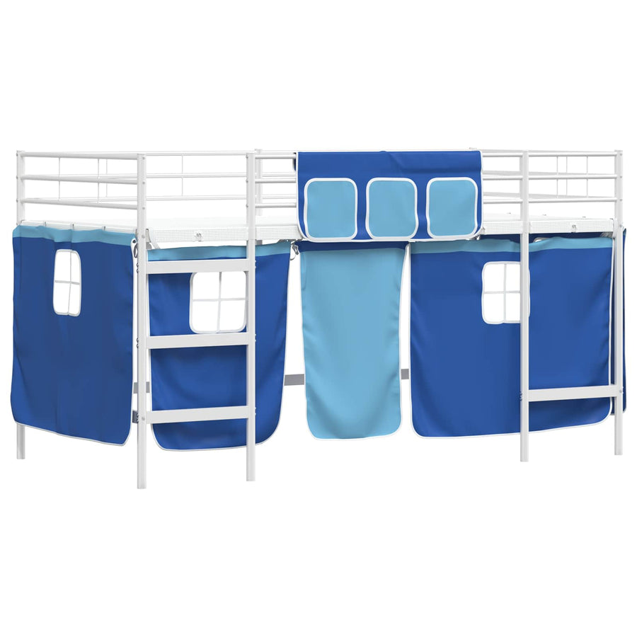 Loftbedframe Voor Kinderen Met Gordijnen 107 x 201 cm Wit en blauw
