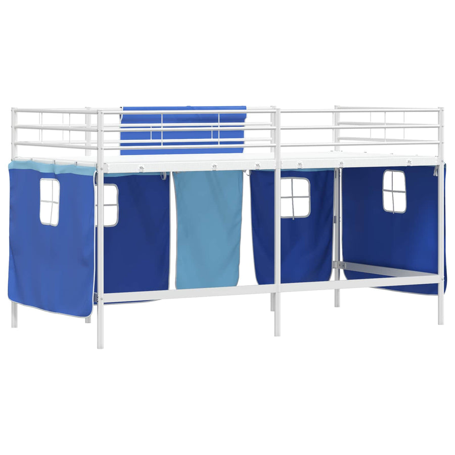Loftbedframe Voor Kinderen Met Gordijnen 107 x 201 cm Wit en blauw