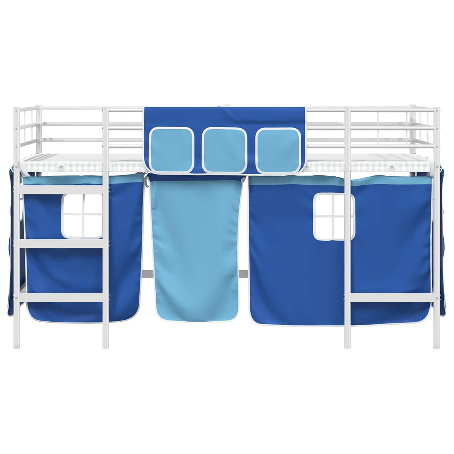 Loftbedframe Voor Kinderen Met Gordijnen 107 x 201 cm Wit en blauw