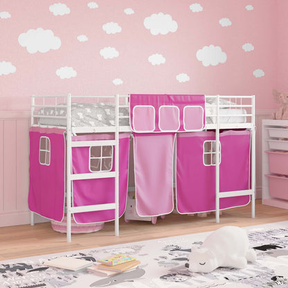 Loftbedframe Voor Kinderen Met Gordijnen 75 x 190 cm Wit en roze