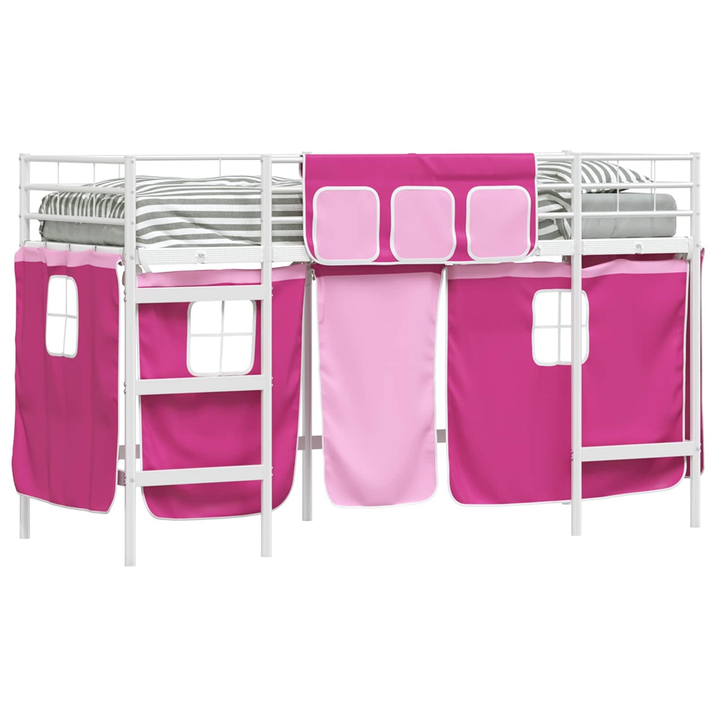 Loftbedframe Voor Kinderen Met Gordijnen 75 x 190 cm Wit en roze