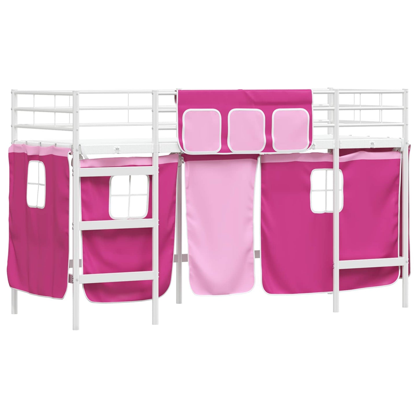 Loftbedframe Voor Kinderen Met Gordijnen 75 x 190 cm Wit en roze