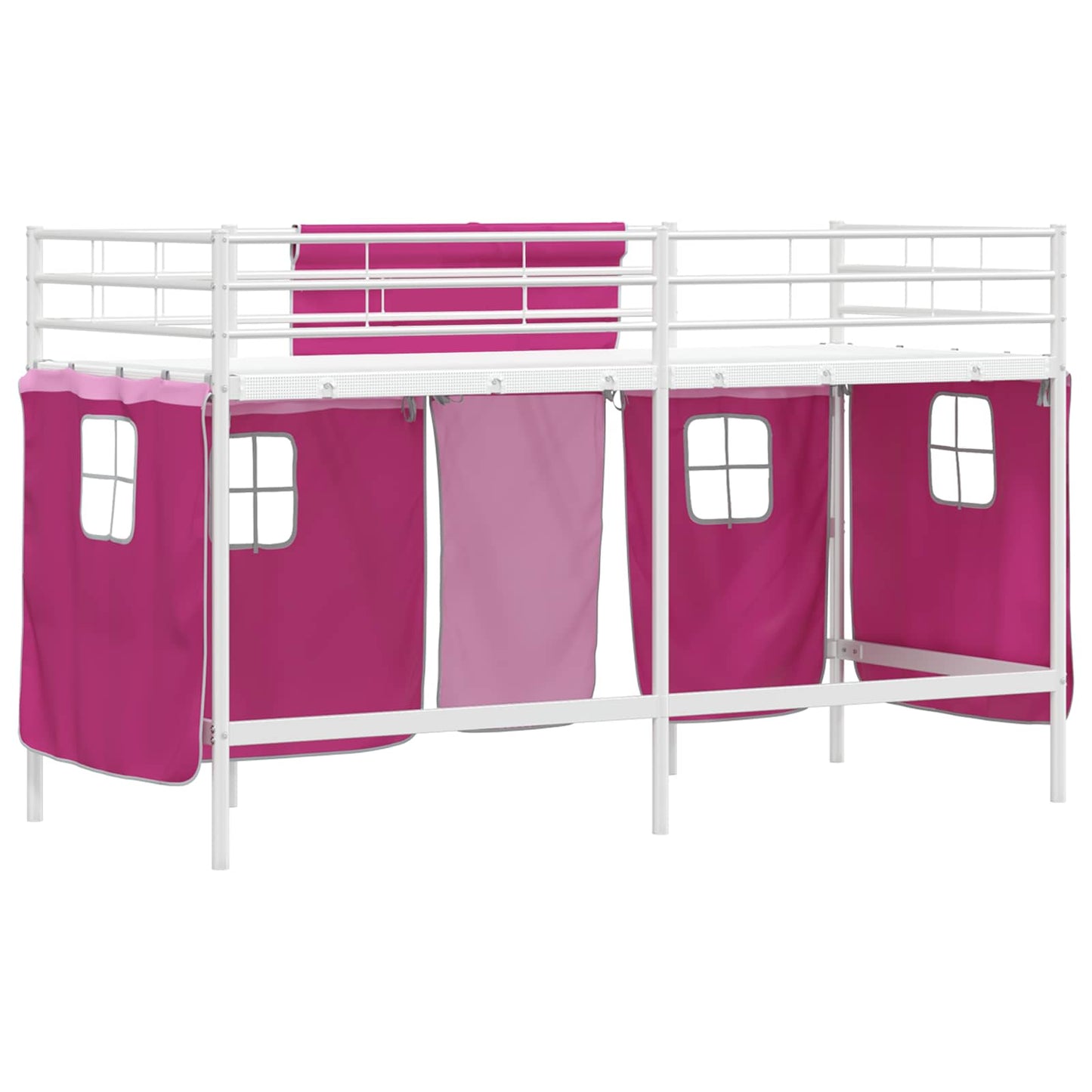 Loftbedframe Voor Kinderen Met Gordijnen 75 x 190 cm Wit en roze
