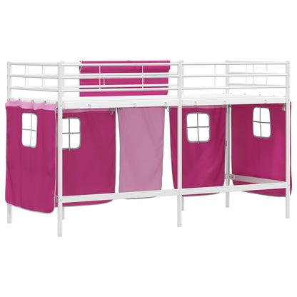 Loftbedframe Voor Kinderen Met Gordijnen 75 x 190 cm Wit en roze