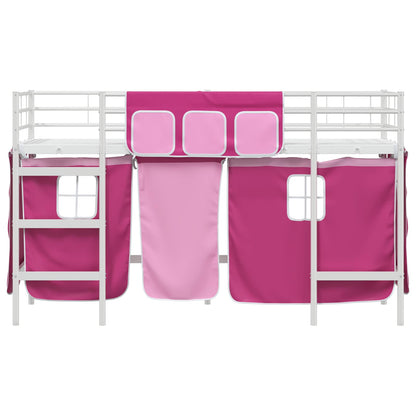 Loftbedframe Voor Kinderen Met Gordijnen 75 x 190 cm Wit en roze