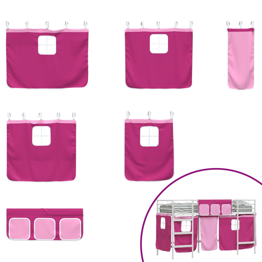 Loftbedframe Voor Kinderen Met Gordijnen 75 x 190 cm Wit en roze