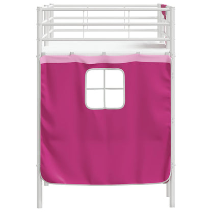 Loftbedframe Voor Kinderen Met Gordijnen 75 x 190 cm Wit en roze
