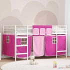 Loft Bed Frame for Kids with Curtains White and Pink