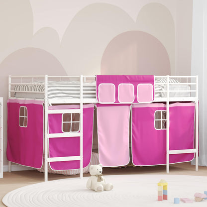Loftbedframe Voor Kinderen Met Gordijnen 90 x 201 cm Wit en roze