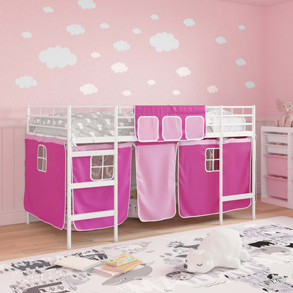 Loftbedframe Voor Kinderen Met Gordijnen 90 x 201 cm Wit en roze