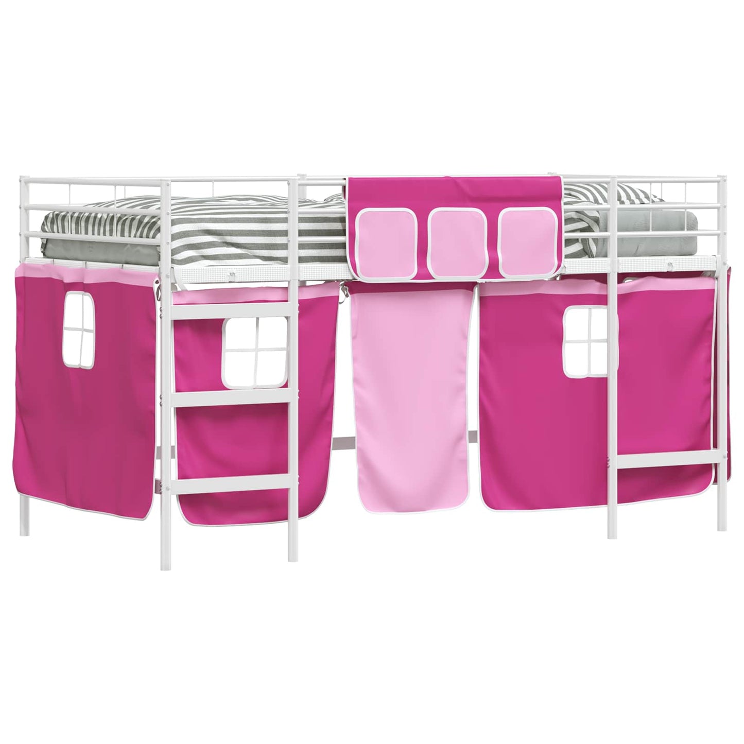 Loftbedframe Voor Kinderen Met Gordijnen 90 x 201 cm Wit en roze