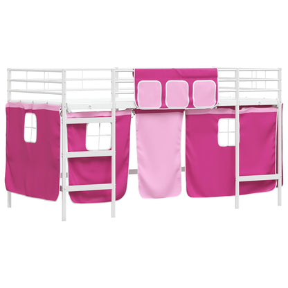 Loftbedframe Voor Kinderen Met Gordijnen 90 x 201 cm Wit en roze