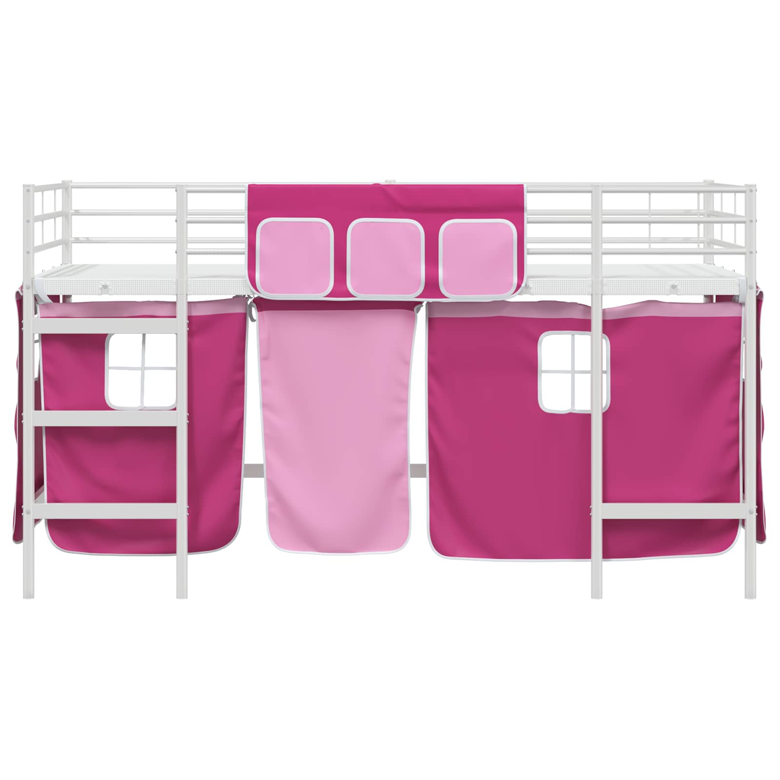 Loftbedframe Voor Kinderen Met Gordijnen 90 x 201 cm Wit en roze