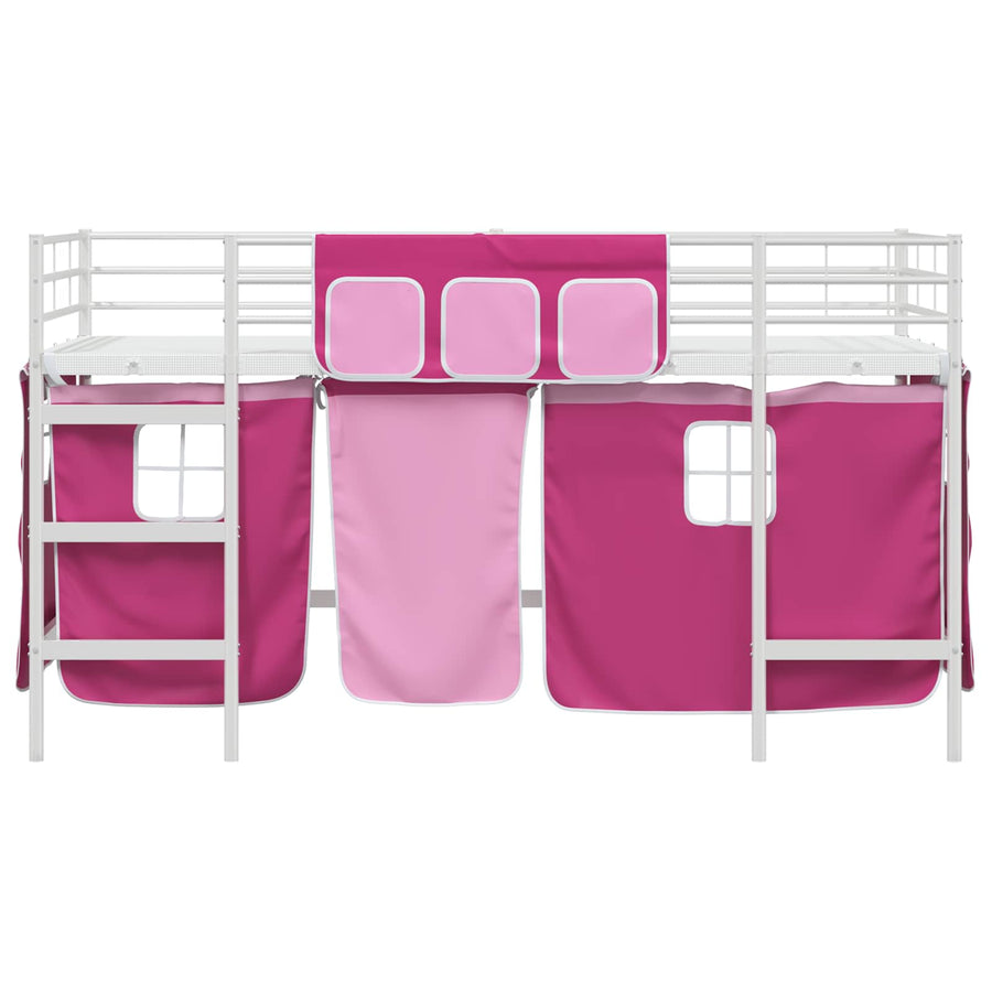 Loftbedframe Voor Kinderen Met Gordijnen 90 x 201 cm Wit en roze
